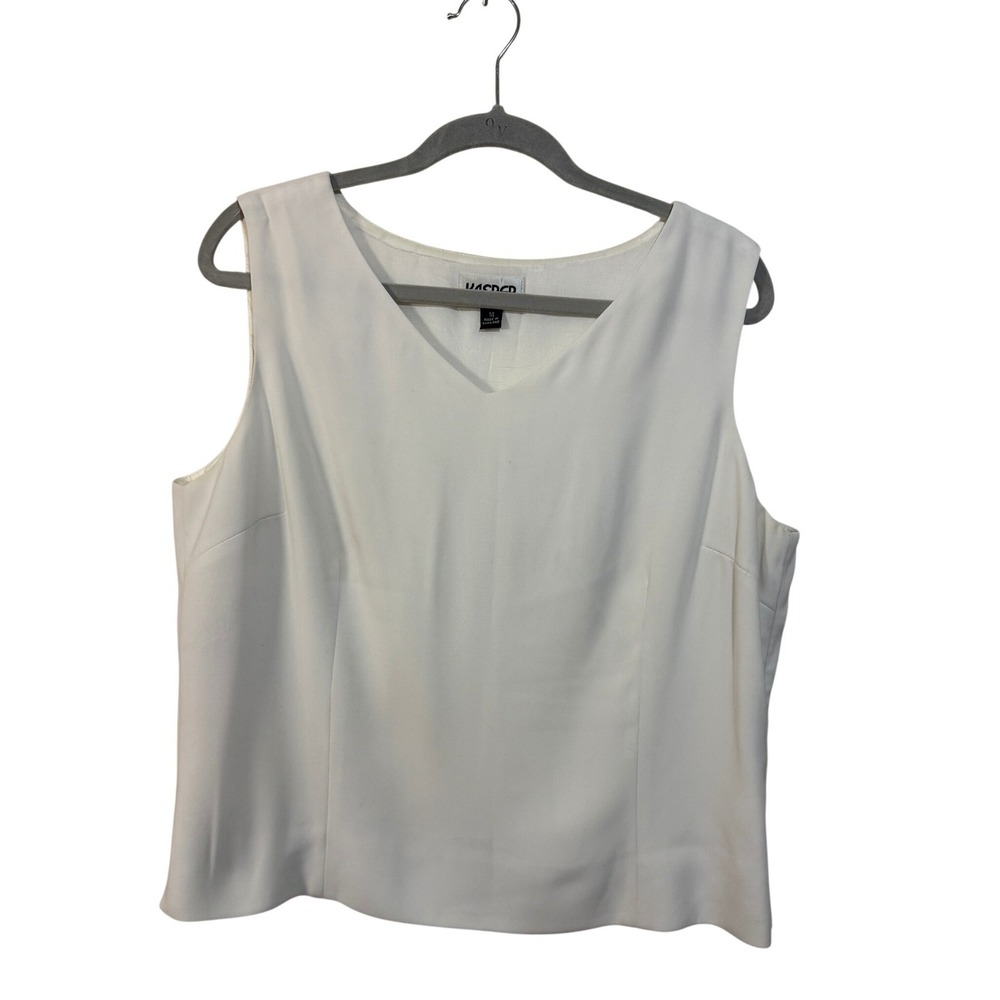 Kasper Sleeveless Blouse Women 14 White V-Neck Side Zip Lined Shell Top